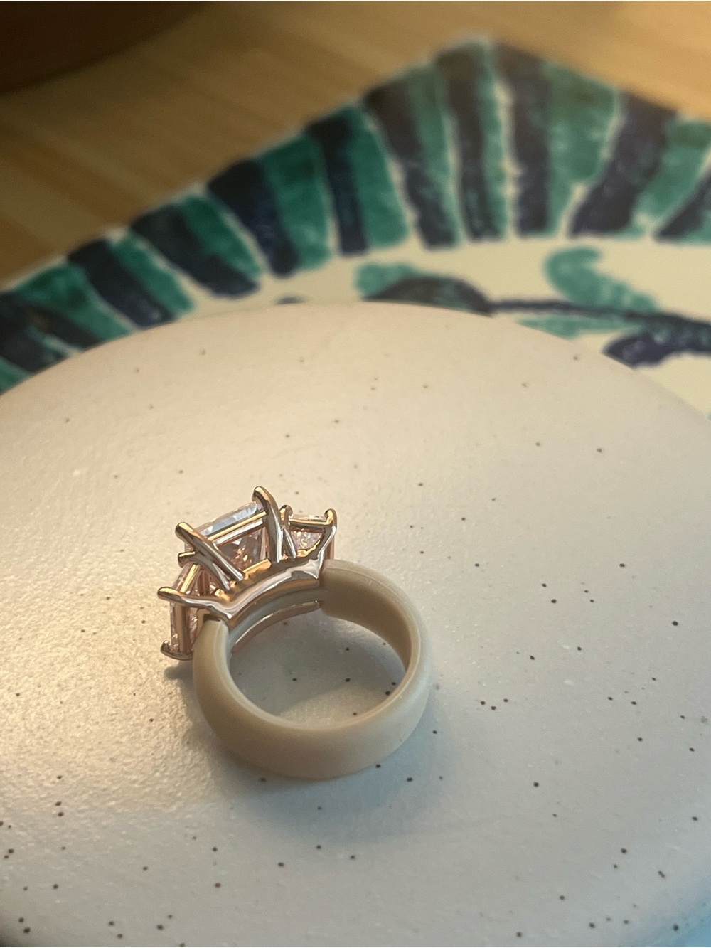 Three-Stone Emerald Cut CZ Crystal Silicone band Ring in Gold / tan size 4 - Picture 7 of 13